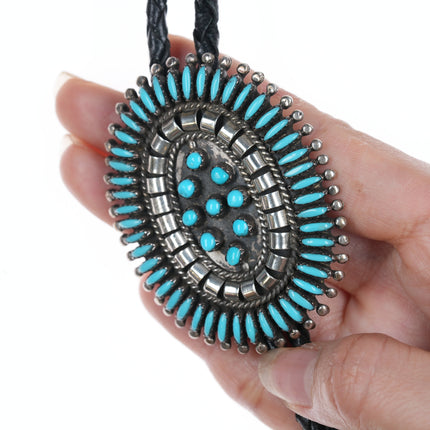 Vintage Zuni Native American Silver and turquoise cluster bolo tie