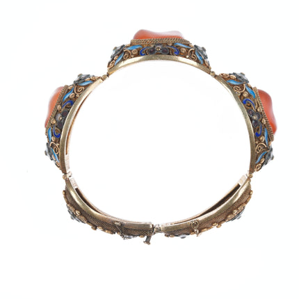 Vintage Chinese gilt silver enamel carnelian bracelet