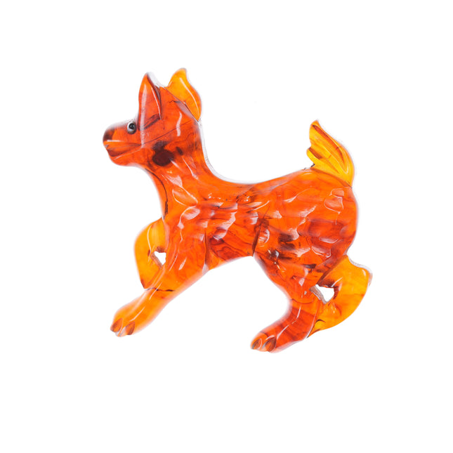 c1940's carved lucite dog brooch