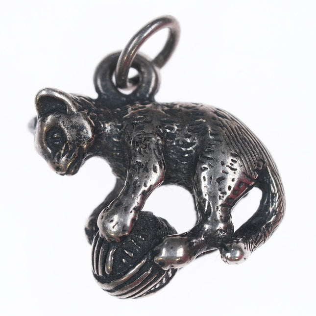 Retired James Avery cat with yarn charm in sterling