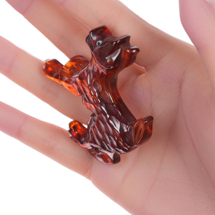 c1940's carved lucite dog brooch