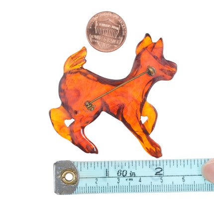 c1940's carved lucite dog brooch