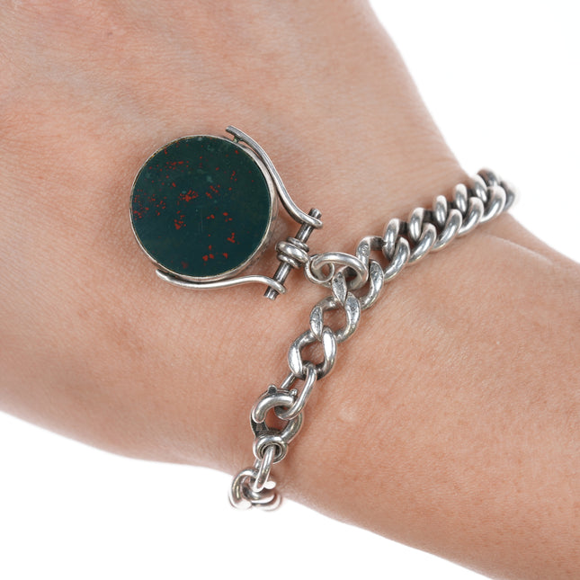 Antique British Sterling and bloodstone charm bracelet