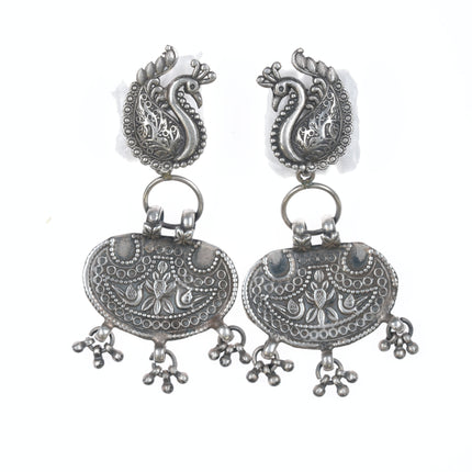 Large Retro Sterling dangle earrings with birds