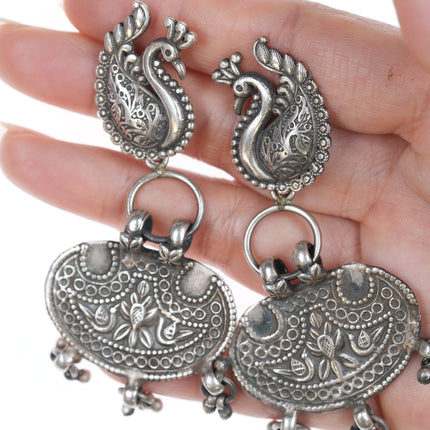 Large Retro Sterling dangle earrings with birds