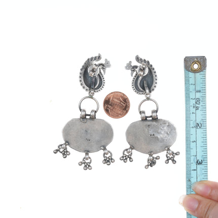 Large Retro Sterling dangle earrings with birds