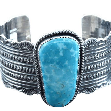 Navajo Sterling and Blue Gem Turquoise cuff bracelet by Harold Joe