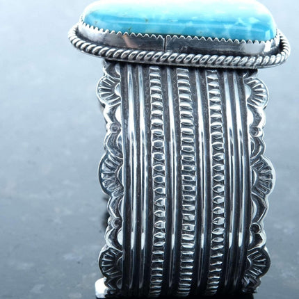 Navajo Sterling and Blue Gem Turquoise cuff bracelet by Harold Joe