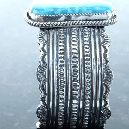 Navajo Sterling and Blue Gem Turquoise cuff bracelet by Harold Joe