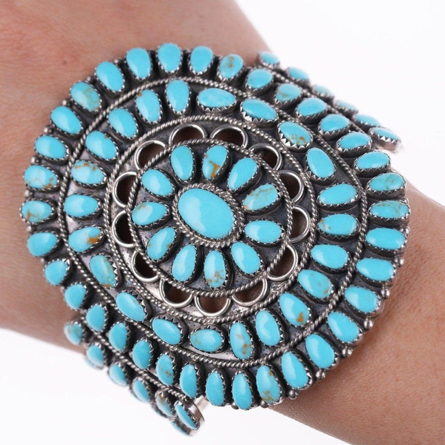 6 7/8" Betsy Nez Navajo sterling and turquoise cluster bracelet