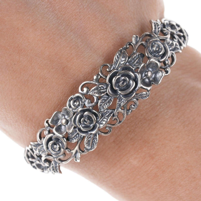 Retro Israel Sterling rose cuff bracelet