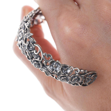 Retro Israel Sterling rose cuff bracelet