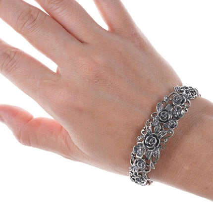 Retro Israel Sterling rose cuff bracelet