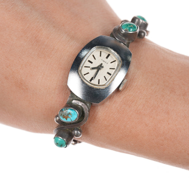 6"+ Native American silver and turquoise watch tips