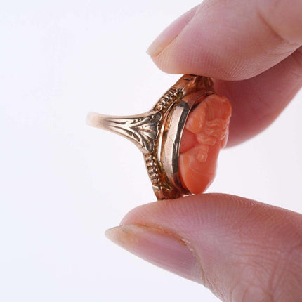 Sz3 Antique 14k gold hand carved coral cameo ring