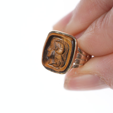 sz4 Antique gold carved cat's eye ring