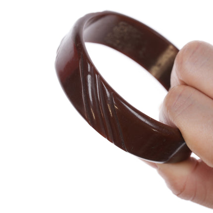 8" c1940's Carved Bakelite Bangle chocolate