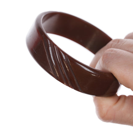 8" c1940's Carved Bakelite Bangle chocolate