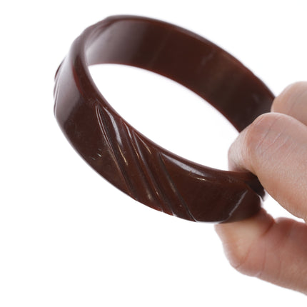 8" c1940's Carved Bakelite Bangle chocolate