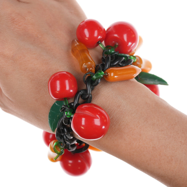 7.5" c1940's Bakelite fruit salad charm bracelet