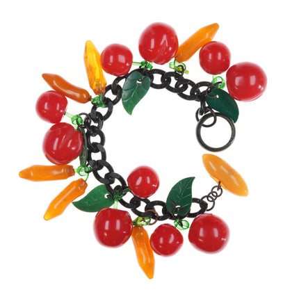 7.5" c1940's Bakelite fruit salad charm bracelet