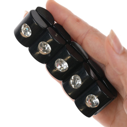 c1940's Bakelite Black jeweled stretch bracelet