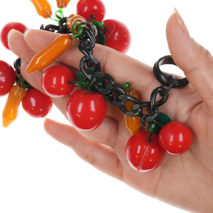 7.5" c1940's Bakelite fruit salad charm bracelet