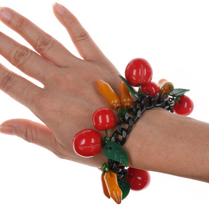 7.5" c1940's Bakelite fruit salad charm bracelet