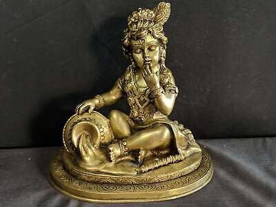 Statue von Krishna, dem Butterdieb, aus massiver Bronze, hinduistische Gottfigur, 6,75 Pfund, 20,3 x 20,3 x 15,2 cm.