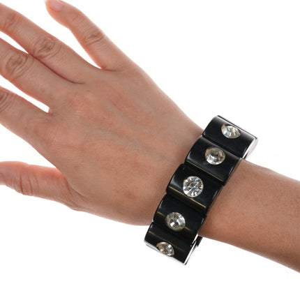 c1940's Bakelite Black jeweled stretch bracelet