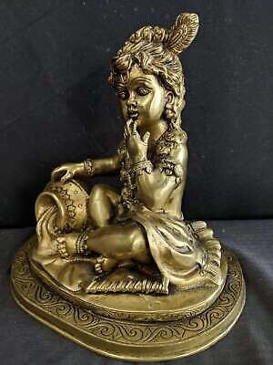 Statue von Krishna, dem Butterdieb, aus massiver Bronze, hinduistische Gottfigur, 6,75 Pfund, 20,3 x 20,3 x 15,2 cm.