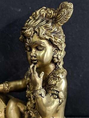 Solid Bronze Krishna the Butter Thief Statute Hindu  Figure 6.75 pounds 8" x