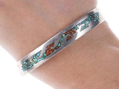 Vintage Navajo Sterling chip inlay cuff bracelet