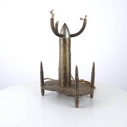 Trench Art Lamp 3 Lite aus der Zeit des 1. Weltkriegs