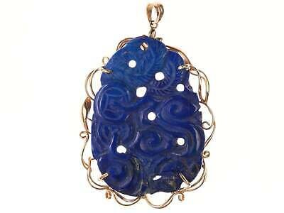 Vintage 14k Chinese Carved Lapis Lazuli pendant