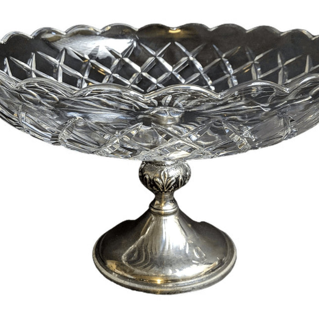 Val St Lambert Compote on Italian Silverplate Pedestal