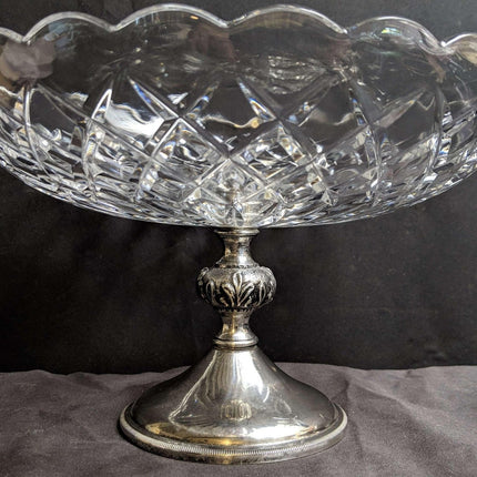 Val St Lambert Compote on Italian Silverplate Pedestal