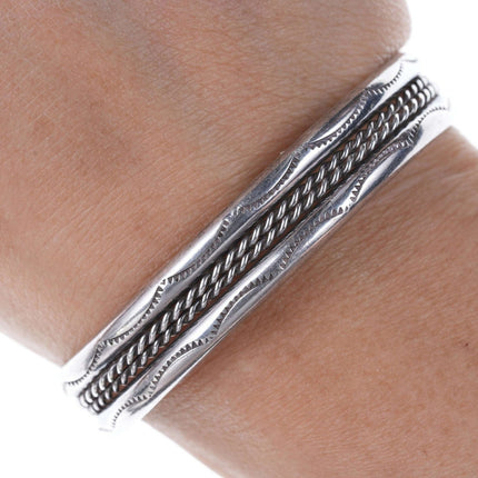 Vintage Navajo Sterling Handgestempeltes Seil-Manschettenarmband