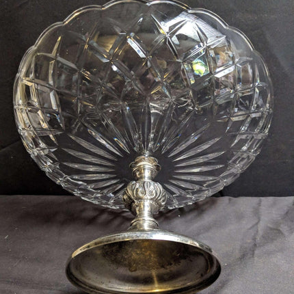 Val St Lambert Compote on Italian Silverplate Pedestal