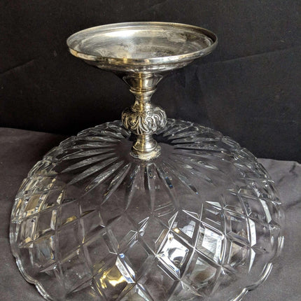 Val St Lambert Compote on Italian Silverplate Pedestal