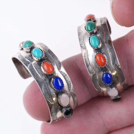 Willie Shaw Navajo Multi-Stone Sterling heavy stamped sterling earrings