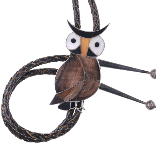 Vintage Zuni Channel inlay owl bolo 1