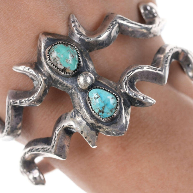 Nice Vintage Native American Silver/turquoise sandcast cuff bracelet n