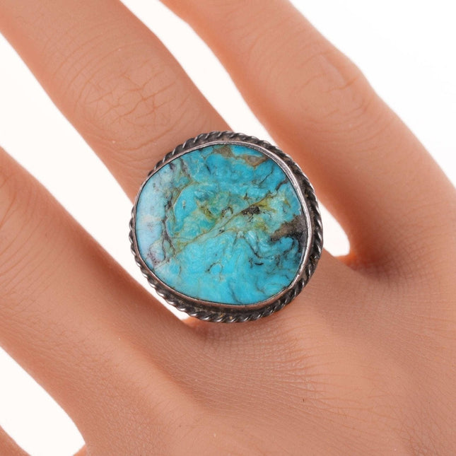 sz7 Vintage Navajo silver and turquoise ring 32mm