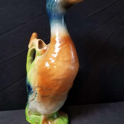 French Majolica Duck Pitcher 13" c.1920 St Clement