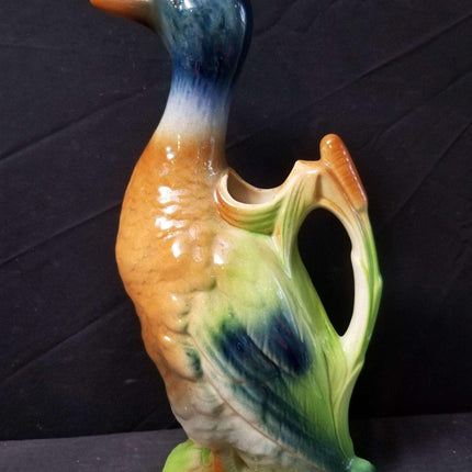 French Majolica Duck Pitcher 13" c.1920 St Clement