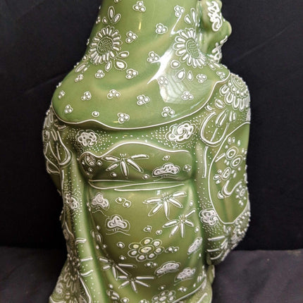 Fukurokuju  Statue Japanese Celadon Satsuma Moriage figure Early 20th century