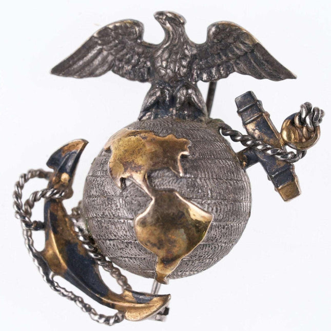 纯银二战 USMC 美国海军陆战队核心帽别针