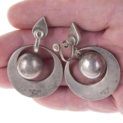 中世纪现代主义纯银和木质耳环