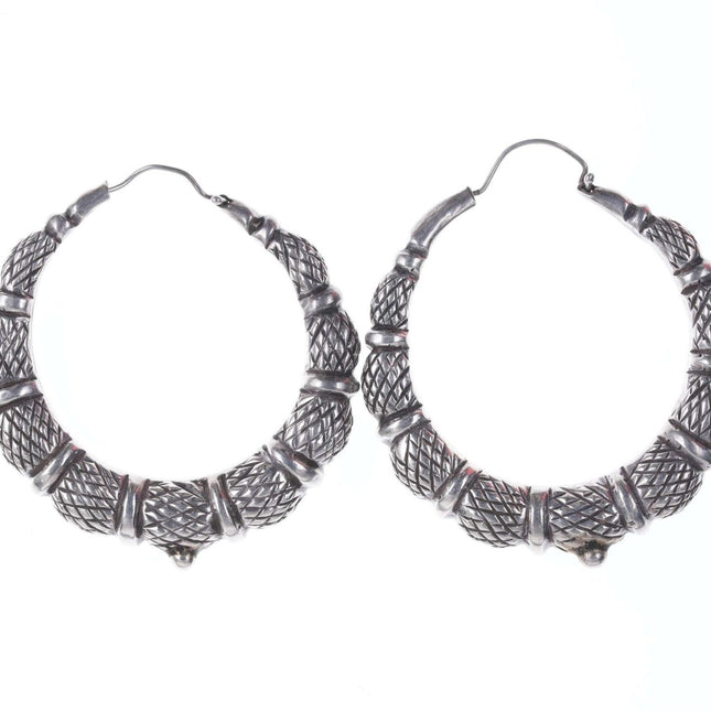 Huge Vintage Sterling silver repousse earrings
